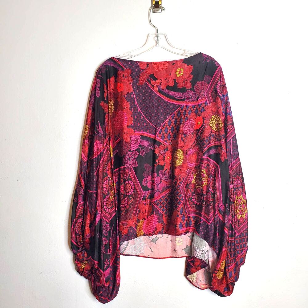 Boho Baggy Statement Garden Floral Top Vivid Dramatic Oversized Sleeves Natori - Picture 4 of 11